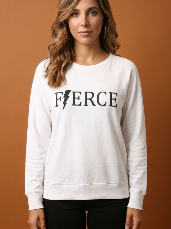 Time and Tru Tops - |•TIME AND TRU•| 'Fierce' White Crewneck Sweatshirt Size Small (4-6)